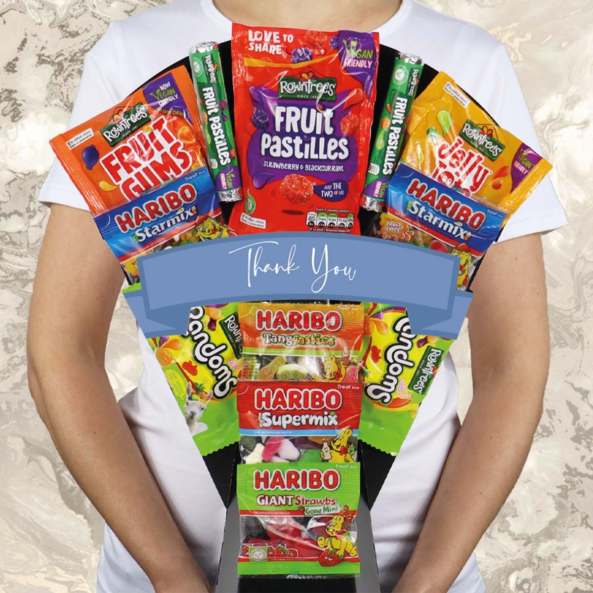 Mafett Chewy Sweets Bouquet Gift  Haribo Sweets including Fruit Gums, Fruit Pastilles, Jelly Tots, Randoms
