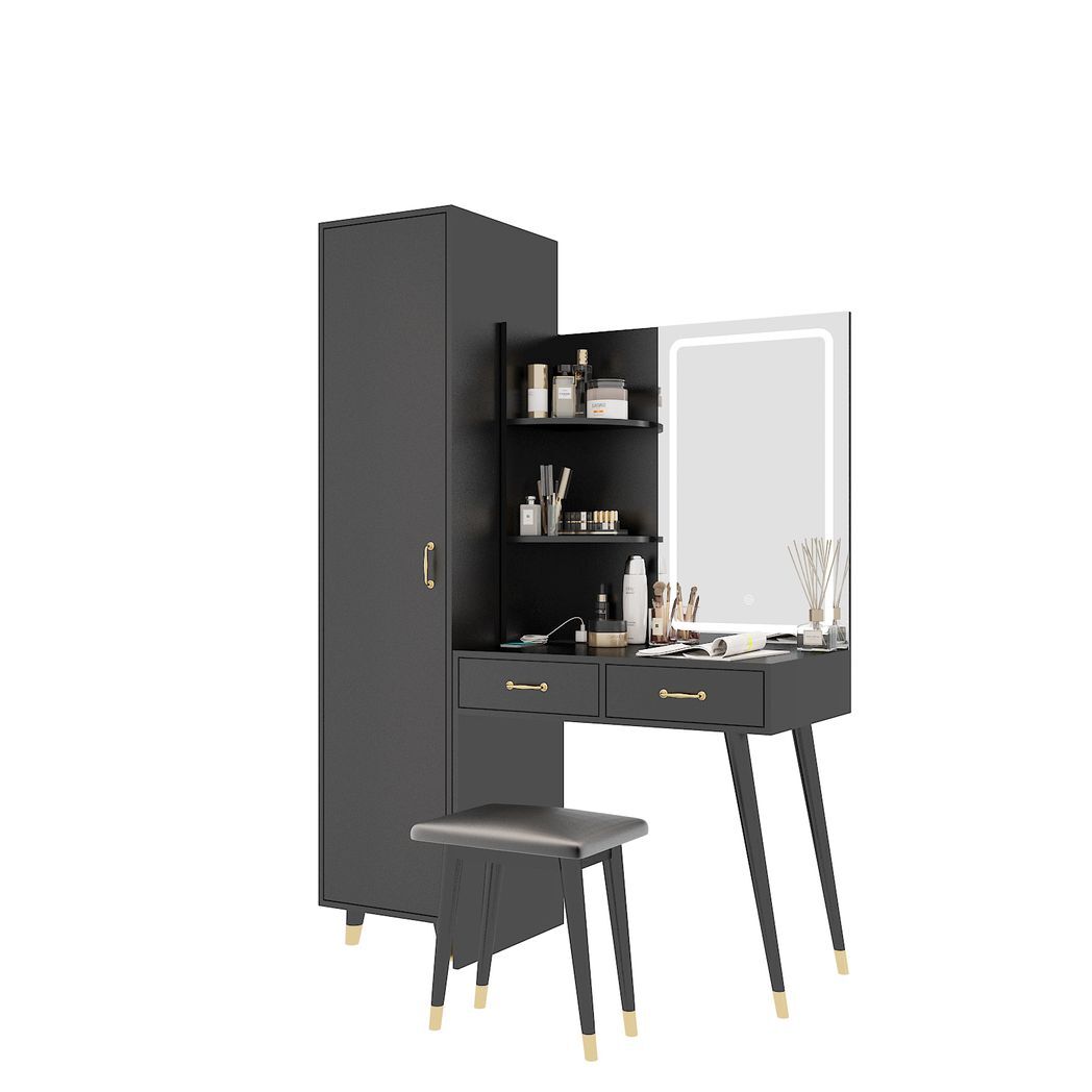 Larisa Makeup Vanity Table and Slim Armoire Set – Dressing Table with LED Mirror