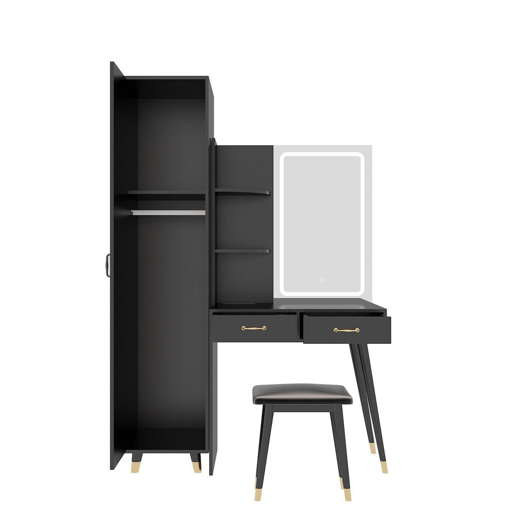 Larisa Makeup Vanity Table and Slim Armoire Set – Dressing Table with LED Mirror