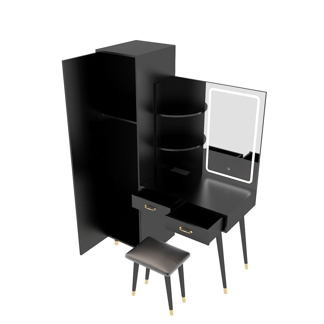 Larisa Makeup Vanity Table and Slim Armoire Set – Dressing Table with LED Mirror