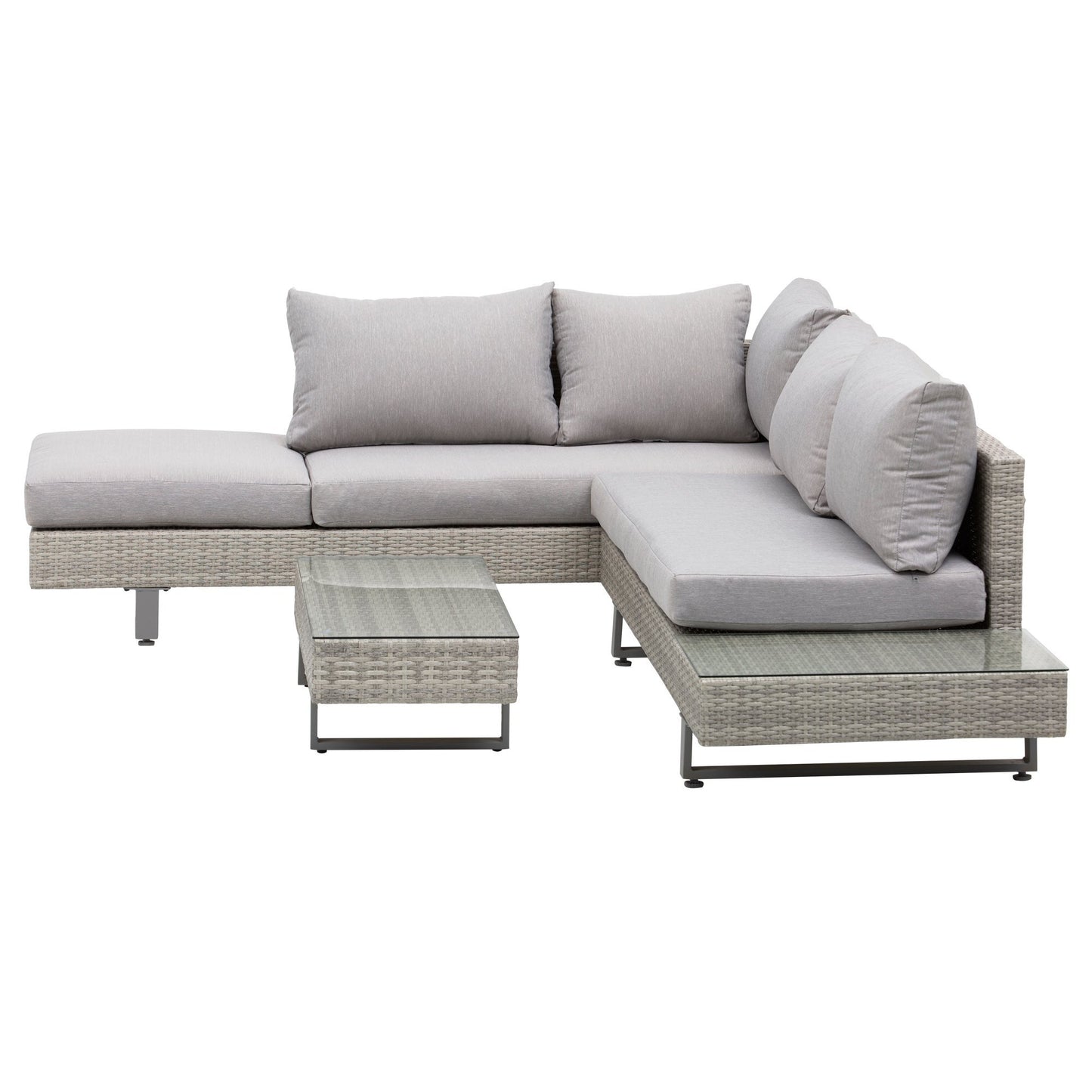 Gemma 3-Piece Rattan Lounge Set – Sofa, Cushioned Side Table, and Tea Table in Grey