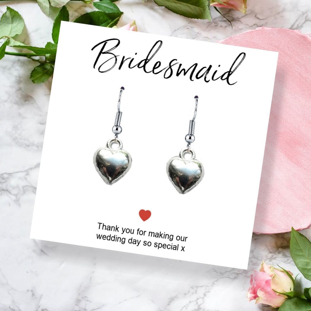 Mafett Bridesmaids Heart Earrings & Thank You Card