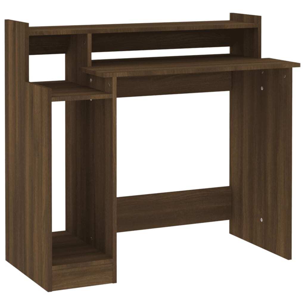 Brown Oak LED Desk – Smoked Oak Engineered Wood Workstation (97 x 90 x 45 cm
