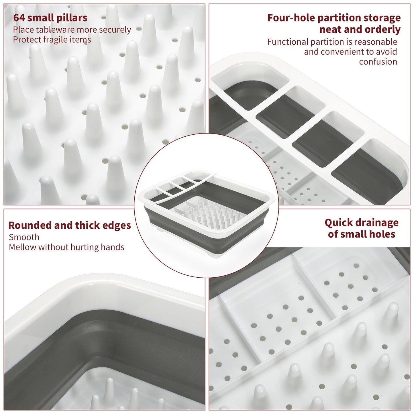Mafett Collapsible Dish Drainer – Portable Folding Cutlery & Plate Holder, Non-Scratch Space Saver Drying Rack for Kitchen, Home, Camping, and Travel (White & Grey)